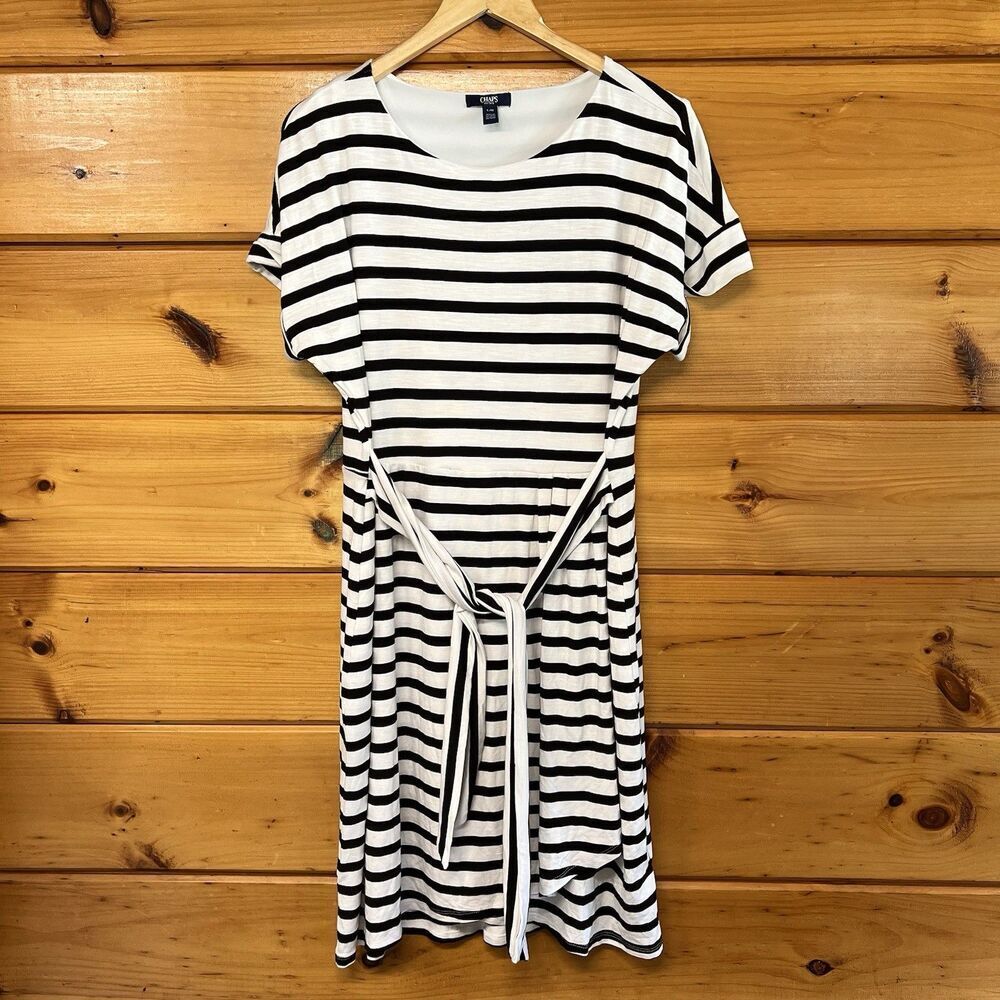 Chaps Women's Crewneck Knit Short Sleeve Round Neck Dress, Black & White, Size L